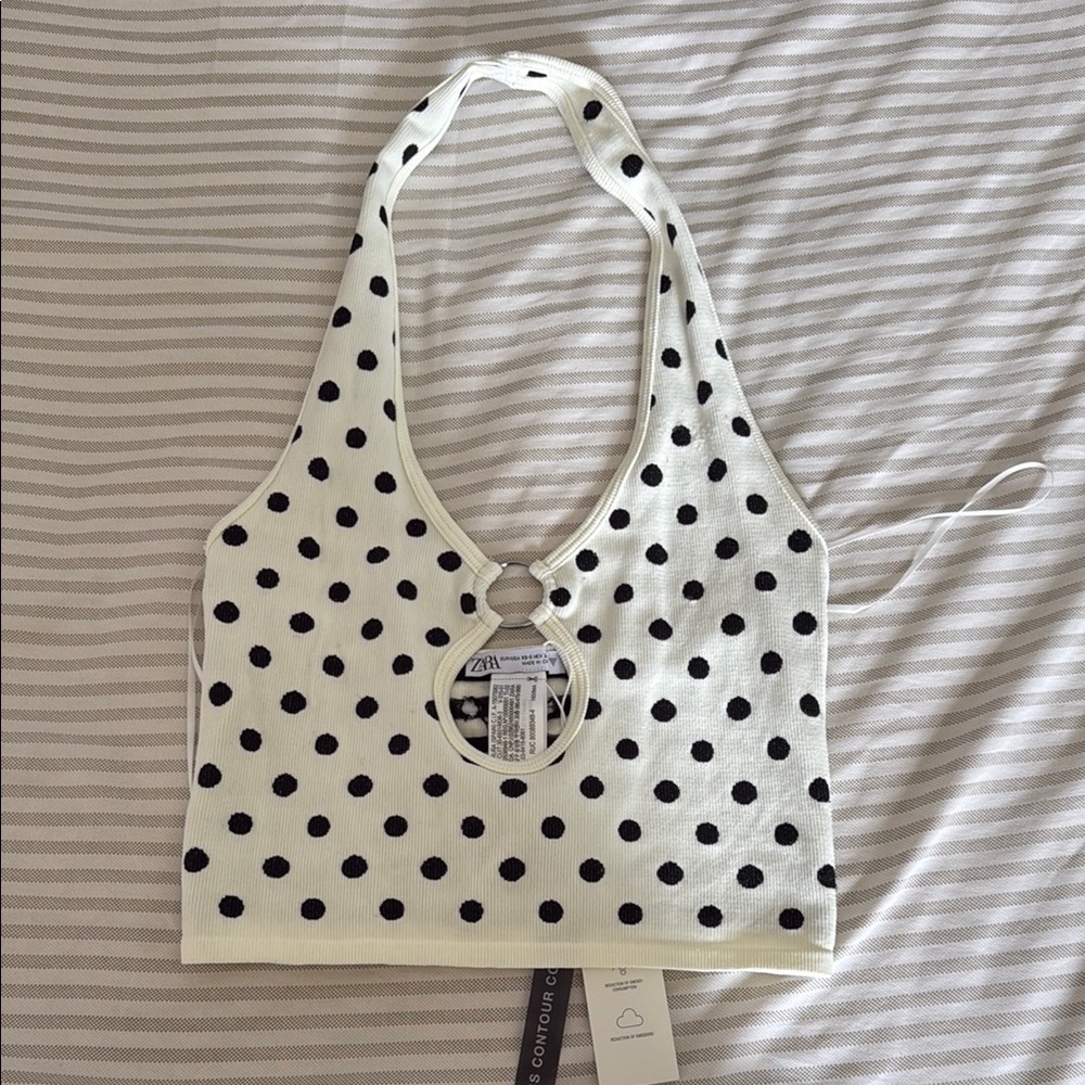 Zara White Black Crop Cut Out Tank Top